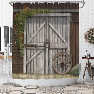 Farmhouse Shower Curtain Rustic Barn Door Shower Curtain 72x72inch Farm Bathr... - Picture 1 of 5