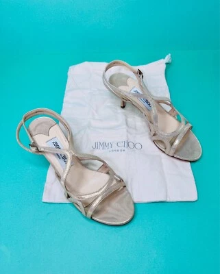 Sapato Feminino JIMMY CHOO "Demure" Brilho Glitter Salto Dourado Slingback EUA 5.5 - Imagem 1 de 4