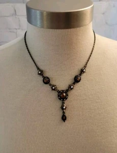 Bronze Amber Rhinestone Necklace Goldtone Antique Style  - Picture 1 of 3