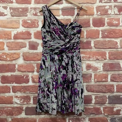 Andrew Marc 纽约单肩带连衣裙女式 6 多色抽象打褶 — 第 1/4 张图片