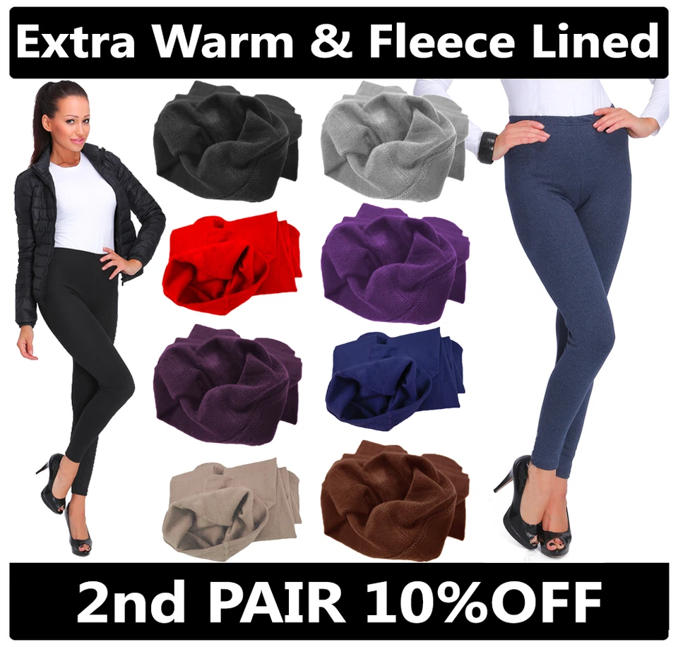 NEW WOMENS WINTER FLEECE THERMAL WARM THICK FULL LENGTH LEGGINGS COLOURS - Image 1 of 1