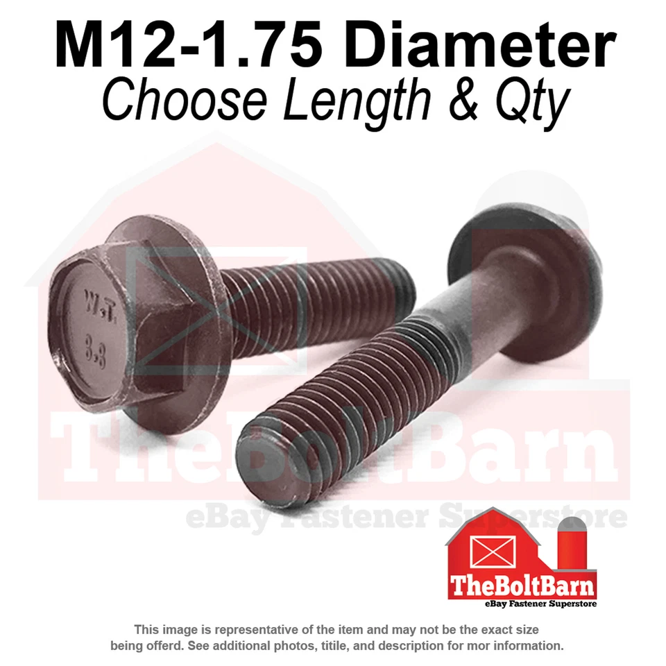 M12-1.75 Class 8.8 Hex Flange Screws Frame Bolts Plain (Pick Length & Qty) - Image 1 of 1