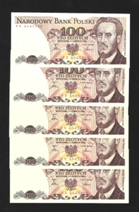 Poland 100 Zlotych 1986 P-143e    UNC x 5 - Picture 1 of 2