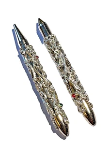 Vintage 50's Mini Pen and Mechanical Pencil Set Silver Tone w/Rhinestones - Picture 1 of 9