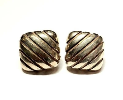 Tiffany & Co Atlas Earrings RARE 1995 Grove Striped Square Omega Backings - Image 1 of 4