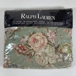 NOS Vintage Ralph Lauren 'Charlotte IV' TWIN Fitted Sheet, Sage Green Floral - Picture 1 of 10