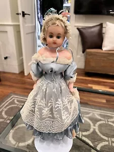 Antique Poured Wax Doll BLUE Glass Eyes Platinum Mohair Wig Circa 1870 - Picture 1 of 15