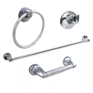 Bathroom Hardware Accessories 4 Piece Set with 24" Towel Bar - Polished Chrome - Picture 1 of 10
