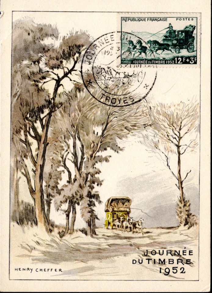 919+ FDC  CARTE 1er JOUR    JOURNEE DU  TIMBRE 1952  TROYES - Photo 1/1