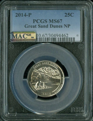2014 P GREAT SAND DUNES QUARTER PCGS MS67 PQ 2ND FINEST & SPOTLESS .  - Image 1 of 2