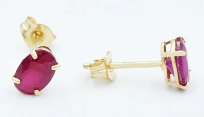 GENUINE 1.40 Cts RUBY STUD EARRINGS 14K YELLOW GOLD - Free Appraisal Service - Image 1 of 4