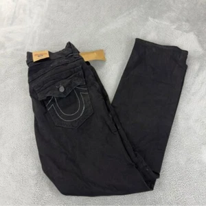 True Religion NWT Men's Sz 33x31 Flared Black Denim Jeans Zipper Fly Embroidered - Picture 1 of 9