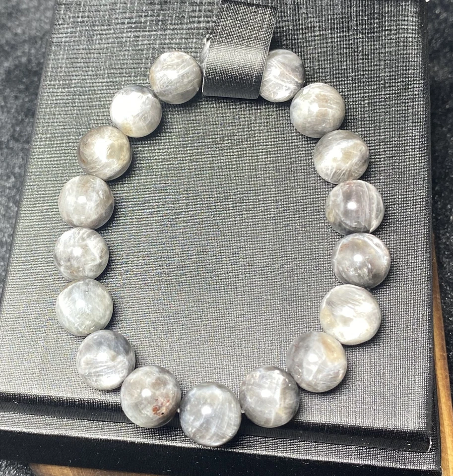 Brazalete de cuentas redondas energéticas ojo de gato mica dorada piedra solar gris natural 11,3 mm Foto 1 de 4