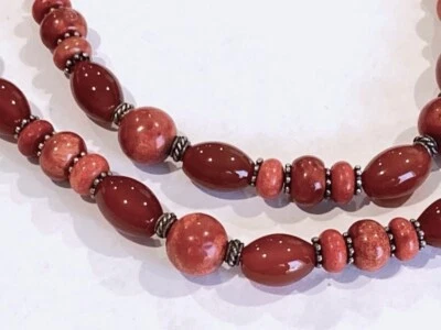 Collar grueso vintage BJ plata esterlina manzana coral y cornalina 27,5" palanca Foto 1 de 4