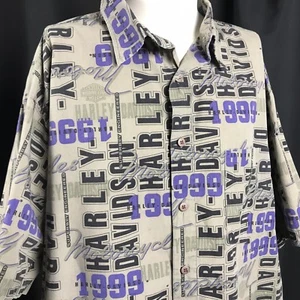 Harley Davidson Button Front Hemd 1999 Motorrad Logo Print Herren XXL 2XL grau - Bild 1 von 7