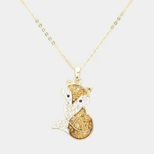 NEU Süßer kleiner Fuchs Waldtier Anhänger Strass Pave goldfarben Halskette - Bild 1 von 2