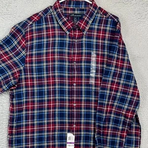 JA John Ashford Shirt Men 2XL Blue Red Plaid Flannel Button Down Long Sleeve NEW - Picture 1 of 9