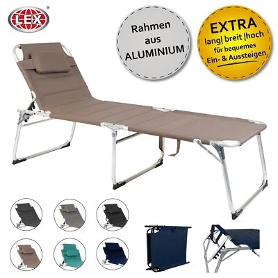 XXL Aluminium Gartenliege Sonnenliege gepolstert Kopfkissen klappbar Farbauswahl - Bild 1 von 4