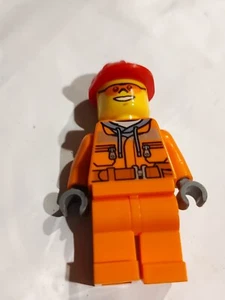 Lego Minifigure Town City Demolition Drill city worker orange red helmet goggles - Picture 1 of 8