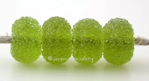 OLIVE GREEN Crystal SANDY Frit * handmade lampwork glass bead set, 6x11 mm - Picture 1 of 2
