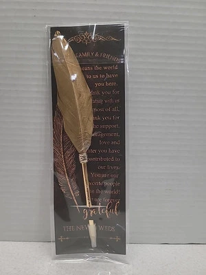 Gold Wedding Pen for Guest Book 9" Reception Accessory Quill Feather - Image 1 of 4