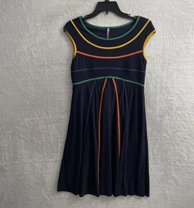 Indies Womans Dress Blue Geometric Medium Short Sleeve Round Neck Pullover - Picture 1 of 6