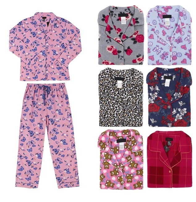 Conjunto de pijama de 2 piezas de lana para mujer con cordones y botones en la cintura Foto 1 de 1