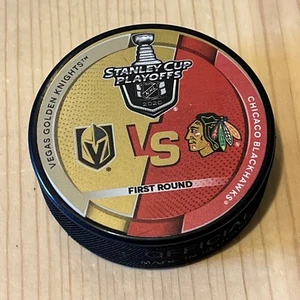 VEGAS GOLDEN KNIGHTS PLAYOFF PUCKS T-MOBILE ARENA EXCLUSIVE NHL VS BLACKHAWKS 🎆 - Picture 1 of 2