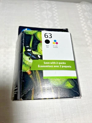 Paquete de 2 cartuchos de tinta HP63 HP 63 negro tricolor genuinos nuevos sellados ENERO 2025 Foto 1 de 4
