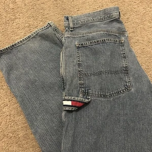 Vintage Tommy Hilfiger Jeans Mens 34X31 Blue Carpenter Baggy Wide Leg Grunge 90s - Picture 1 of 9