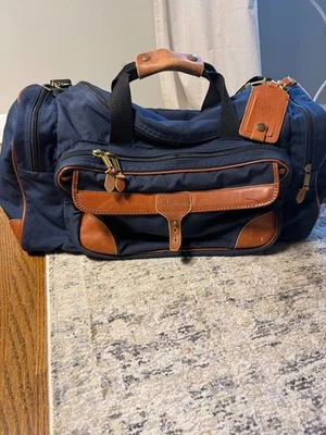 Bolso de Lona Vintage LL Bean EE. UU. Azul Marino y Marrón Lona Cuero Viaje Gimnasio  Foto 1 de 4