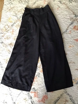 New Look Ladies Wide Leg Black Linen Blend Cropped Trousers Size 8 - Image 1 of 3