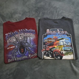 Harley Davidson 2 XL Florida Black Widow Skull Miami Port Charlotte Distressed - Picture 1 of 18