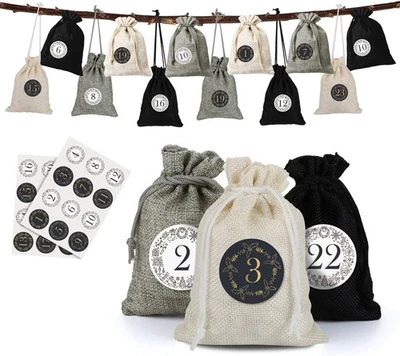 Naler 24 X Jutesäckchen Adventskalender Stoffbeutel Mit Zahlenaufkleber Jute Beu - Bild 1 von 4