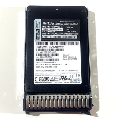 Lenovo ThinkSystem 3.84TB 2.5" SAS 12G Server SSD 4XB7A13645 FRU-01KR557 - Image 1 of 4