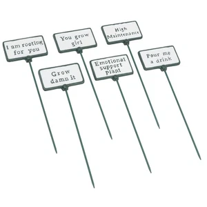 Comic Plant Sign Marker Label Cast Iron Plaque House Garden Yard Allotment 6pc - Picture 1 of 7
