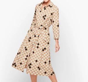 Talbots Damen Midi Shirt Kleid hellbraun Gänseblümchen gepunktet Blumendruck Größe 8 Retro - Bild 1 von 10