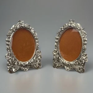 Vtg Cherub Baby Angel Metal Frames Set Of 2 Frames Oval Pic 3”x2 1/4” - Picture 1 of 9