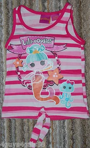 Girls Tie Bottom Tank Top LA LA OOPSIES Pink STRIPE M 7-8 GLITTER Mermaid SQUID - Picture 1 of 1