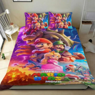 The Super Mario Bros Bed Duvet Cover Bedding Sets 3 Piece For Kids Gifts - Image 1 of 4