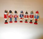 SET Of 7 Wood NUTCRACKER Toy Soldier ORNAMENTS Christmas MILITARY Holiday HAIR