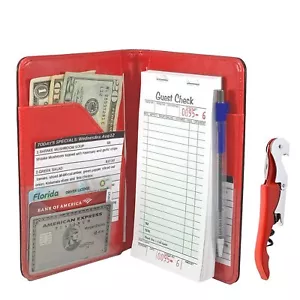 Server Book Waitress Wallet Organizer – RED 7 Pocket Bundle with WINE OPENER - Picture 1 of 7