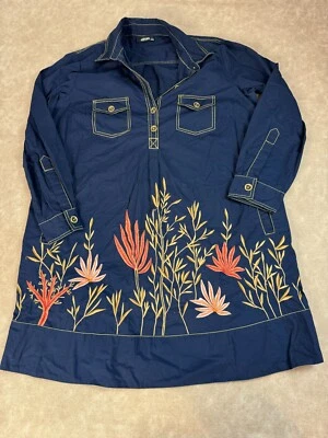 eShakti женщин вышитый цветочный длинным рукавом богемный мини-платье хлопок синий XL - Изображение 1 из 4