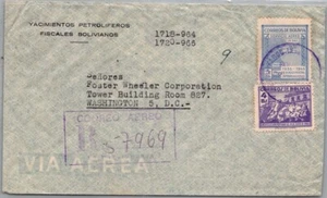 BOLIVIA POSTAL HISTORY WWII AIRMAIL REG COVER ADDR USA CANC YR'1947 - Picture 1 of 2