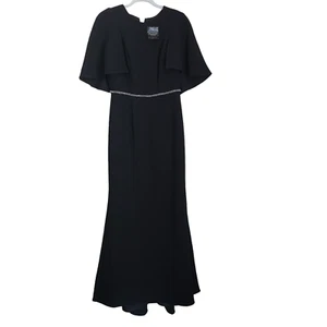 CARMEN MARC VALVO Maxi Dress Gown 4 Short Sleeve Mermaid Crepe Flare Formal NEW - Picture 1 of 15