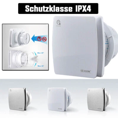 XIIW 34dB Badlüfter 100mm Abluftventilator mit Rückstauklappe Feuchtesensor Timer DE