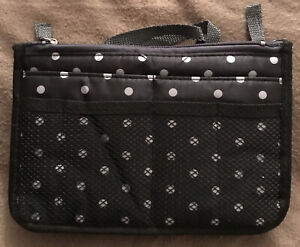 Perica purse organizer insert medium grey polka dot new Pockets Zippers Padded