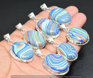 Rainbow Calsilica Gemstone Pendant 925 Silver Plated Wholesale 5pcs Jewelry Lots - Picture 1 of 1