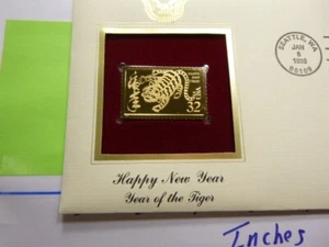 YEAR OF THE TIGER CHINA LUNAR NEW YEAR 1998 ISSUE USPS 22KT GOLD STAMP SET L2 - Picture 1 of 4