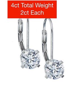 4 ct Round Cut Solitaire Stud Earrings in 14k White Gold Leverback